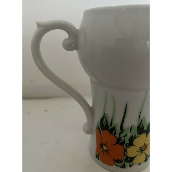 Vintage Tall Latte Mug With Orange and Yellow flowers‎ Fancy Handle Flower Power - Picture 8 of 11